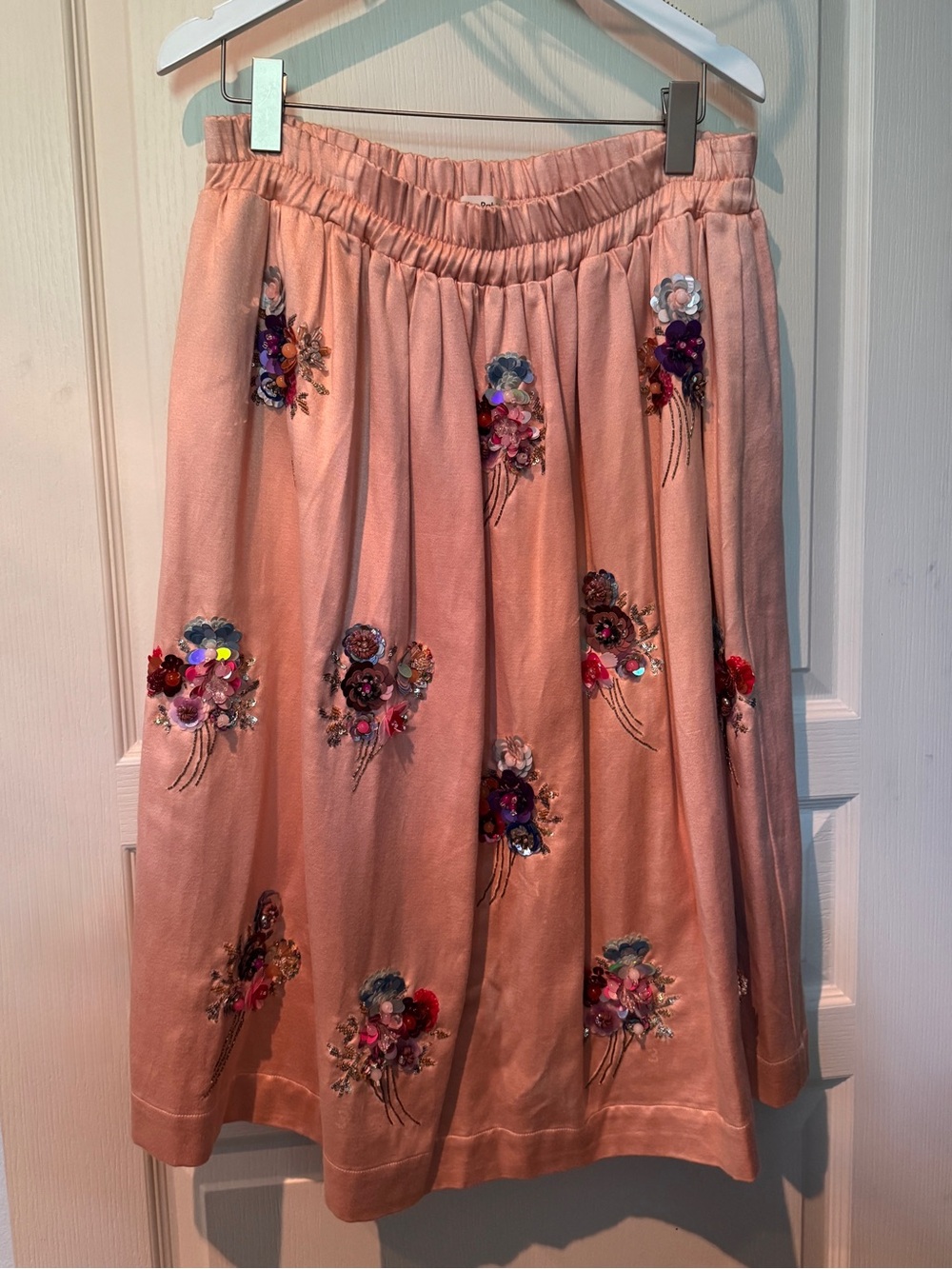 Roller Rabbit Pink Sequin Floral Midi Skirt